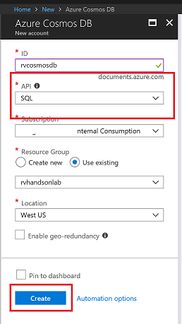 Create Cosmos DB_