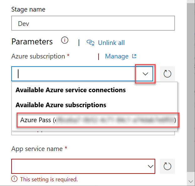 Choose Azure Subscription